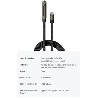 Câble de Charge Rapide 240W avec Support Téléphone Intégré