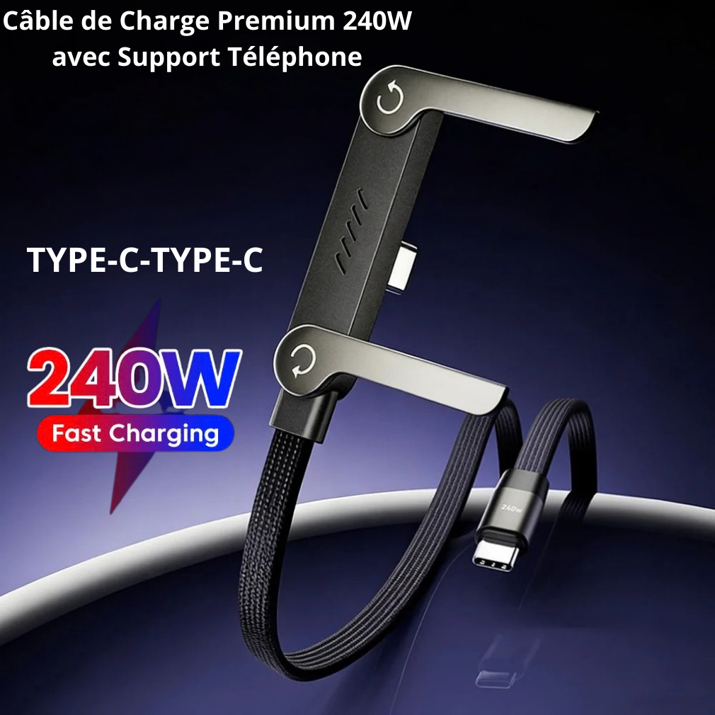 Câble de Charge Rapide 240W avec Support Téléphone Intégré