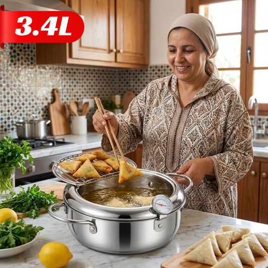 Friteuse Japonaise en Acier Inoxydable 3.4L avec Thermomètre Intégré