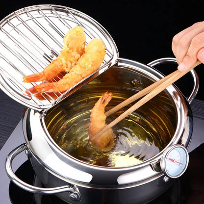 Friteuse Japonaise en Acier Inoxydable 3.4L avec Thermomètre Intégré