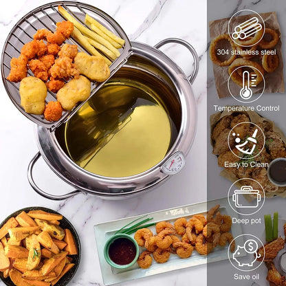 Friteuse Japonaise en Acier Inoxydable 3.4L avec Thermomètre Intégré
