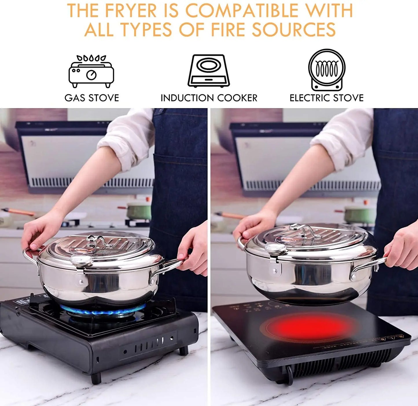 Friteuse Japonaise en Acier Inoxydable 3.4L avec Thermomètre Intégré