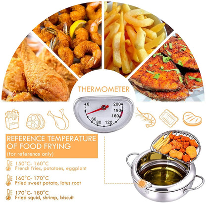 Friteuse Japonaise en Acier Inoxydable 3.4L avec Thermomètre Intégré