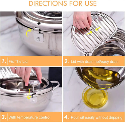 Friteuse Japonaise en Acier Inoxydable 3.4L avec Thermomètre Intégré