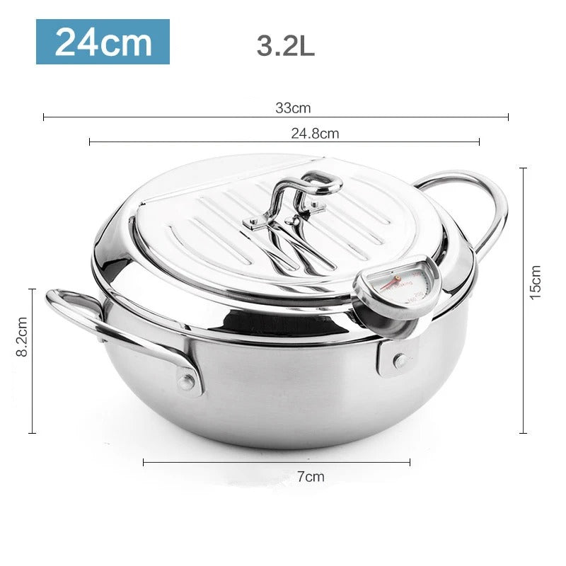 Friteuse Japonaise en Acier Inoxydable 3.4L avec Thermomètre Intégré